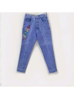 VTG Angel Drive Celestial Embroidered Mom Jeans 15/16 Blue Tapered Whimsigoth